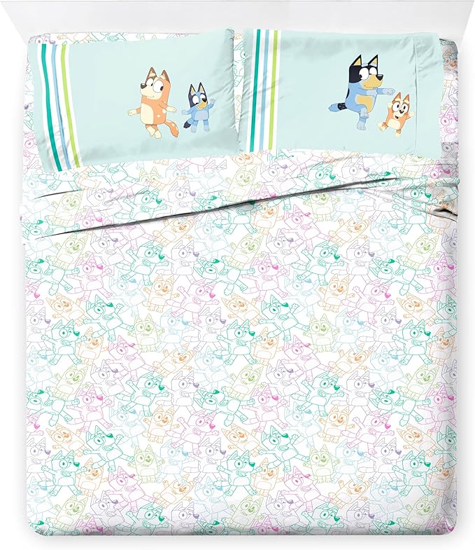 Jay Franco Kids Comforter Set Includes Sheets and Pillow Covers - Soft and Cozy Bed Set for Stylish Room Decor, Blue - Bluey 7 Piece Full Size Bedding