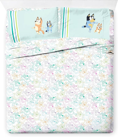 Jay Franco Kids Comforter Set Includes Sheets and Pillow Covers - Soft and Cozy Bed Set for Stylish Room Decor, Blue - Bluey 7 Piece Full Size Bedding