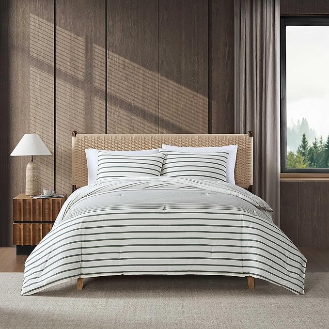 Eddie Bauer - King Comforter Set, Super Soft Bedding with Matching Shams, Two-Piece Back Closure, Modern Room Essentials (Cooper Stripe Green, King)