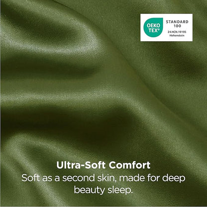 Bedsure Satin Pillowcase for Hair and Skin Queen - Moss Silky Pillowcase 2 Pack with Envelope Closure, Similar to Silk Pillow Cases, Olive Green Decor Gifts for Women Men, 20x30 Inches, 2pcs