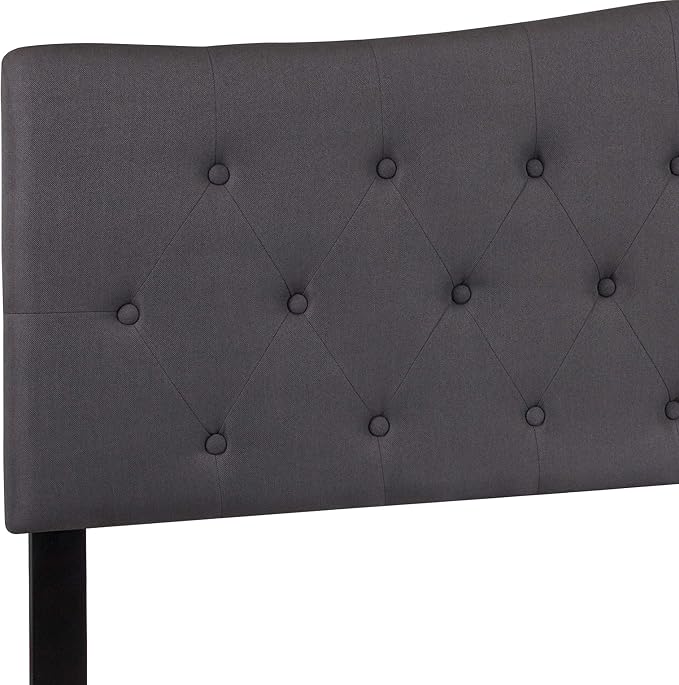 EMMA + OLIVER Tufted Upholstered King Size Headboard in Dark Gray Fabric
