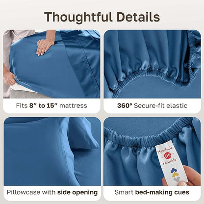 California Design Den Extra Long Twin Sheets Set - Luxury 600 Thread Count Sateen, Natural 100% Cotton XL Twin Sheet Set, Fully Elasticized Deep Pockets, Durable Bedding for Dorm Room - Parisian Blue