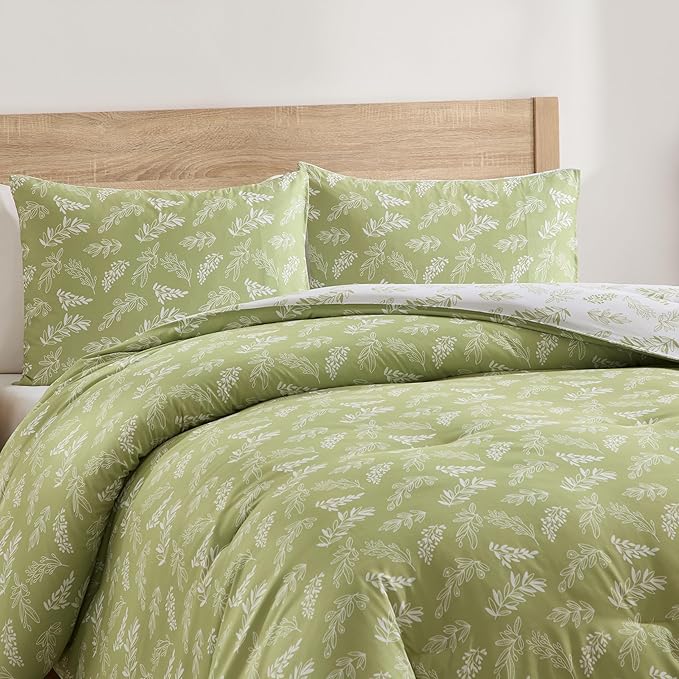 Nestl King Size Comforter Set - Sage Green Bed in a Bag King Size, 3 Pieces Reversible Bed Set, Soft Floral Bedding Set, All Season Botanical Comforters with Pillow Shams