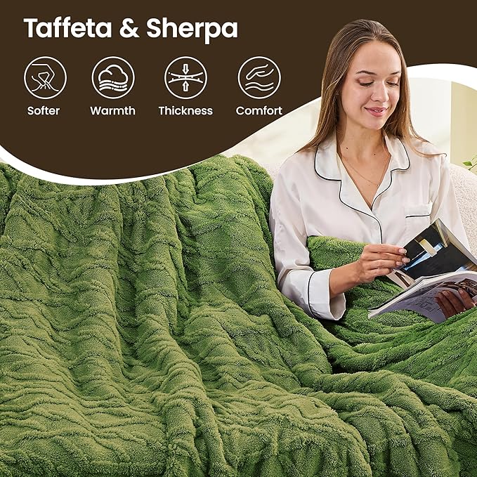 Heated Blanket Electric Blanket 62"x84", Soft Taffeta Sherpa Electric Throw with 5 Heating Level & 1-12 Hour Auto Off, Heated Throw with Overheating Protection, Machine Washable(Dark Green)
