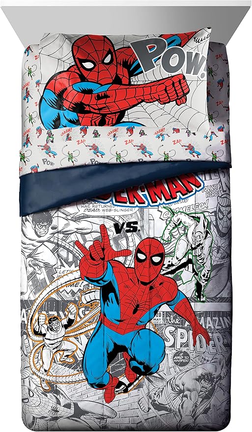 Jay Franco Spiderman Spidey VS 5 Piece Twin Size Bed Set - Includes Comforter & Sheet Set Bedding - Super Soft Fade Resistant Microfiber (Official Marvel Product)