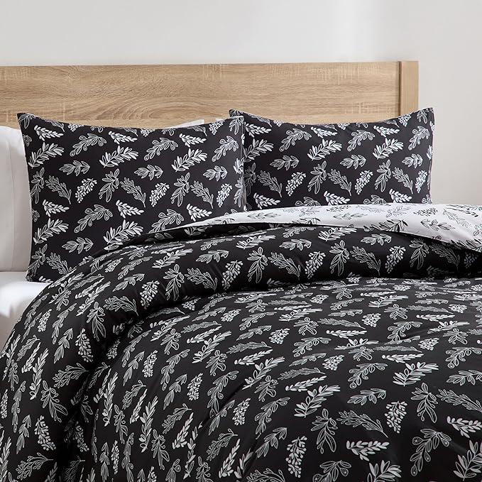 Nestl King Size Comforter Set - Black Bed in a Bag King Size, 3 Pieces Reversible Bed Set, Soft Floral Bedding Set, All Season Botanical Comforters with Pillow Shams