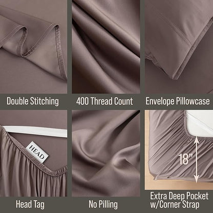 Bella Coterie 6 Piece Luxury Bamboo Viscose Split Top King Size Sheet Set | 34" Split for Adjustable Beds | 100% Organically Grown| Cooling | 18” Deep Pocket | 4 Pillowcases [Mocha]