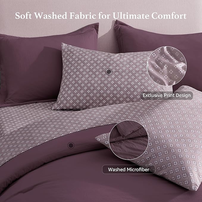 Monbix Queen Comforter Set - 7 Pieces ltalian Plum Prewashed Bed in a Bag Queen Bedding Sets with Comforters, All Seasons Ultra Soft Comforter Bed Set with Sheets,Pillowcases & Shams