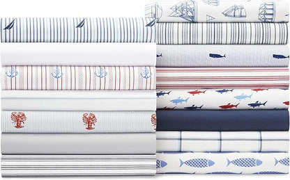 Nautica - Full Size Sheet Sets, Cotton Percale Bedding, Crisp & Cool, Coastal Home Decor (Whitewood Sail Blue, Full)