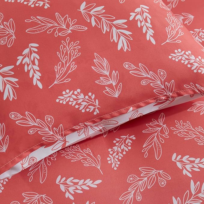 Nestl Full Size Comforter Sets - Pink Bed in a Bag Full Size, 3 Pieces Reversible Bed Set, Soft Floral Bedding Set, All Season Botanical Comforters with Pillow Shams