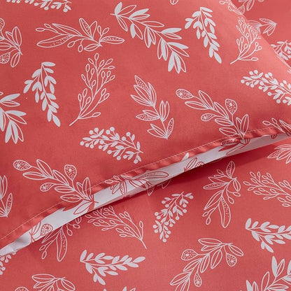 Nestl Full Size Comforter Sets - Pink Bed in a Bag Full Size, 3 Pieces Reversible Bed Set, Soft Floral Bedding Set, All Season Botanical Comforters with Pillow Shams