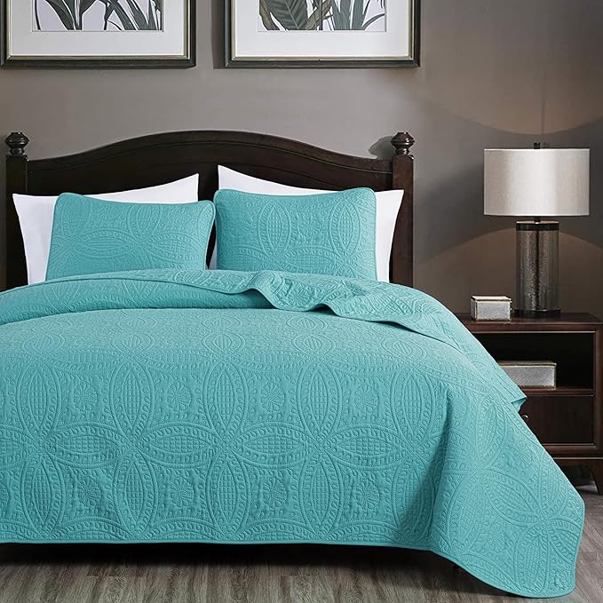 Chezmoi Collection Austin 3-piece Oversized Bedspread Coverlet Set (Queen, Turquoise) | Oversized, Lightweight, Fade Resistant