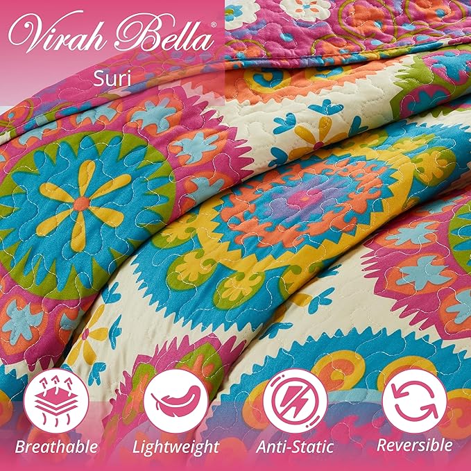 Virah Bella Duke Imports 3-Piece Suri Quilt Set, Multi, King