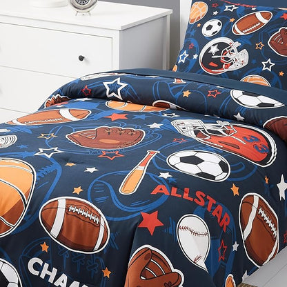 Twin Kids Comforter Set - 5 Pieces Twin Bedding Sets for Boys Teen, Glow in The Dark Sports Ball Games Bed in A Bag with Sheets