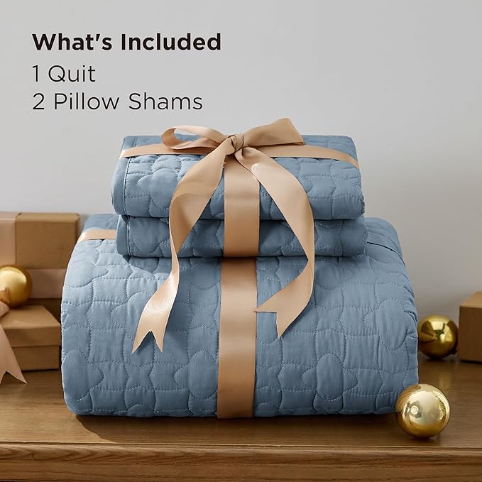 Bedsure Quilts Queen Size - Lightweight Bedspreads Queen Size with Lucky Star Quilting, Soft Quilt Bedding Set, Dusty Blue Comforter Set Coverlet for All Seasons with 2 Pillow Shams (90" x 96") | Skin-Friendly Soft, All-Season Comfort, Breathable, Ligh...