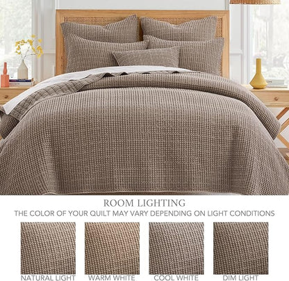 Levtex Home Mills Waffle Full Bedspread Set (100x104in) with 2 Pillow Shams (26x20in) - Cocoa - Cotton Waffle Full Size Bedspread Set - Lightweight, Soft, Pre-Washed
