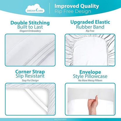 DREAMCARE California King Sheet Sets – 6 pcs Cooling Bed Sheets – up to 15” Deep Cal King Sheets – 2500 Supreme Collection – Extra Soft 100% Brushed Microfiber Hotel Luxury with Side Pocket – White