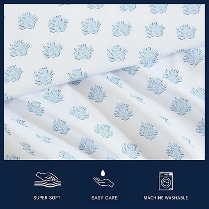 Nautica - Sheet Set, Breathable & Cooling Microfiber Bedding with Matching Pillowcase, Deep Pocket, Fully Elasticized (Coastal Coral Ocean Breeze Blue, Twin XL)