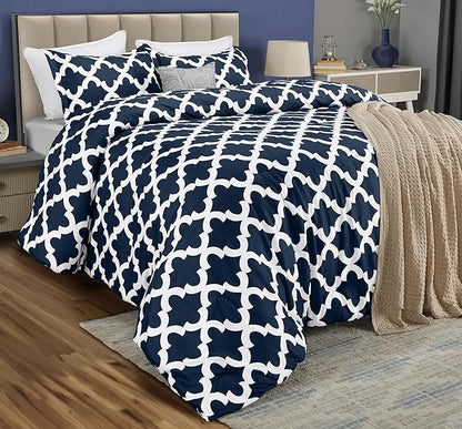 Queen Comforter Set 3 Piece Navy by Utopia Bedding, Printed Comforters Queen Size, Bedding Comforters Sets, Down Alternative Soft Bed Set, 1 Comforter (88 x 88 inches) 2 Pillow Shams (20 x 26 inches)