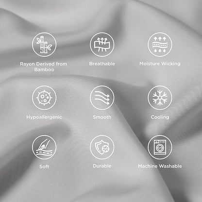 Bedsure Pillow Cases Standard Size, Cooling Pillow Cases, Rayon Derived from Bamboo Light Grey Pillowcases Standard Set of 2, PureWoven Silky Soft Pillow Covers with Envelope Closure, 20x26 Inches