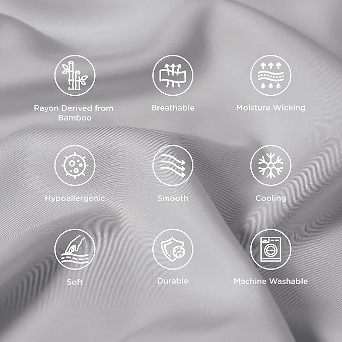 Bedsure King Size Pillow Cases Set of 2, Cooling Pillow Cases King, Rayon Derived from Bamboo Light Grey Pillowcases, PureWoven Silky Soft Bedding Pillow Covers with Envelope Closure, 20x36 Inches