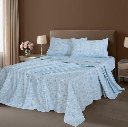 ZOYER 100% Cotton Sheets – California King Percale Bedding, Cooling & Breathable, Durable with a Crisp, Soft & Comfortable Feel, 14" Deep Pocket, 4-Piece Set, Teal Geo