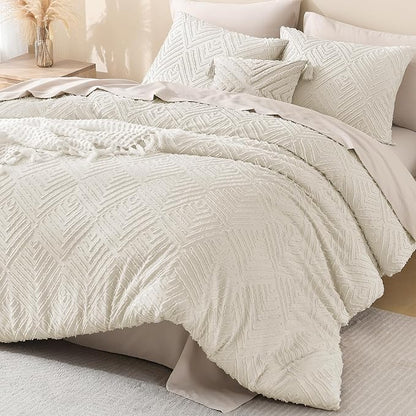 Litanika Beige Oversized Queen Comforter, 3 Pieces Cream Tufted Boho Farmhouse Bedding Comforter Sets, Lightweight Fluffy Comforter Bed Set for All Season (98x98In Comforter and 2 Pillowcases)