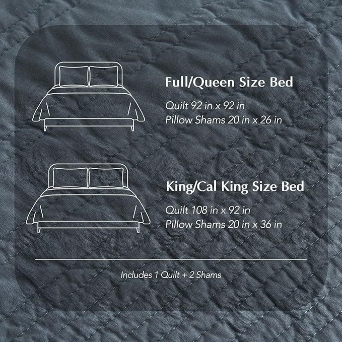 EVERGRACEHOME 100% Cotton Modern Lines Quilt Set Queen Size, Pre-Washed Soft Striped Coverlet Bedspread, 3 Piece Lightweight Bedding Set for All Season, with 2 Pillow Shams, Midnight Blue