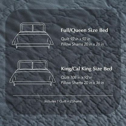 EVERGRACEHOME 100% Cotton Modern Lines Quilt Set Queen Size, Pre-Washed Soft Striped Coverlet Bedspread, 3 Piece Lightweight Bedding Set for All Season, with 2 Pillow Shams, Midnight Blue