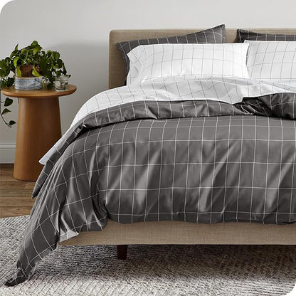 Bare Home Bedding Duvet Cover Extra Long - Premium 1800 Super Soft Collection - Lightweight, Duvet Cover - Soft Textured (Twin/Twin XL, Grid - Grey/White)