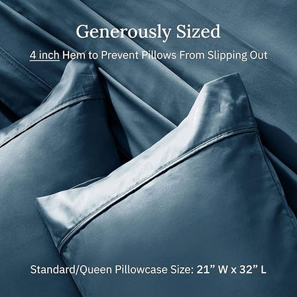 Standard Queen Size Pillowcase Set - 400 Thread Count, 100% Cotton Sateen, Set of 2 Pillow Covers, Soft and Breathable - Peacock Blue