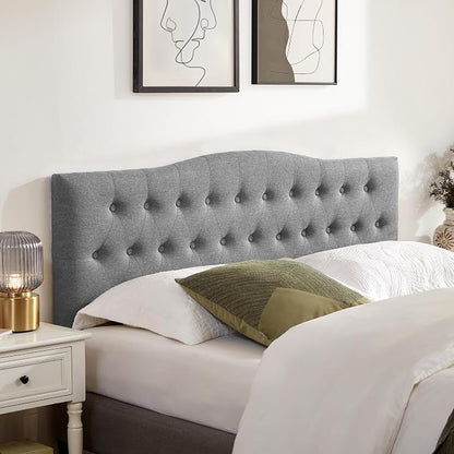 Tufted Headboard King Size, Solid Wood Adjustable Height Head Board, Gray | Upholstered King Headboard Only with Durable Solid Wood Legs, Adjustable Height 37-51 in, Fabric Button Diamond HeadBoards
