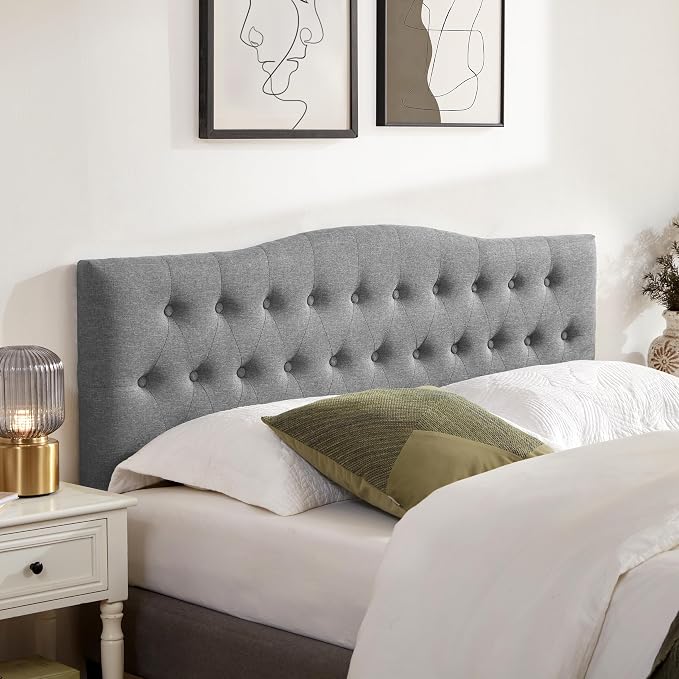 Tufted Headboard Twin Size, Solid Wood Adjustable Height Head Board, Gray | Upholstered Twin XL Headboard Only, Durable Solid Wood Legs, Adjustable Height 37-51 in, Fabric Button Diamond HeadBoards