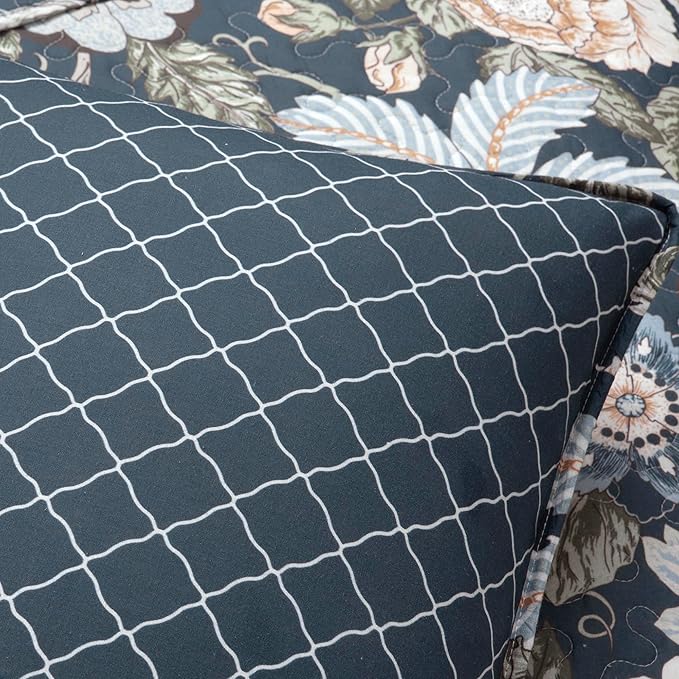 Lush Decor Sydney Reversible Cotton Quilt Set, 3 Piece Set, Full/Queen, Navy & Multi - Cotton Bedding Set - Navy Floral Quilt - Cottage Decor - Bedding Queen Size