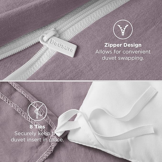Bedsure Dusty Purple Duvet Cover Full Size - 3 Pieces Prewashed Extra Soft Cotton-Like Polyester Bedding Set, Includes 1 Duvet Cover 80x90 Inches with Zipper Closure & 2 Pillow Shams, No Comforter