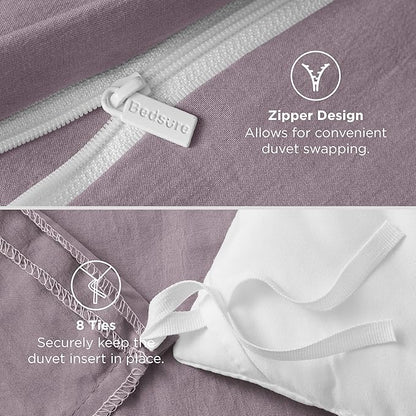 Bedsure Dusty Purple Duvet Cover Full Size - 3 Pieces Prewashed Extra Soft Cotton-Like Polyester Bedding Set, Includes 1 Duvet Cover 80x90 Inches with Zipper Closure & 2 Pillow Shams, No Comforter