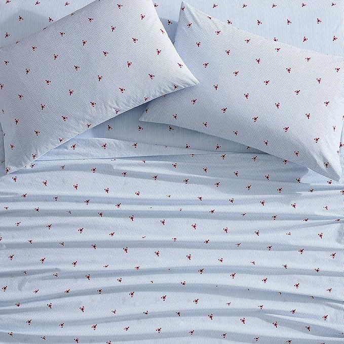 Nautica - Twin Sheet Set, Crisp & Tailored Cooling Sheets with a Smooth Cotton Percale Lightweight Feel - Bed Sheets with Matching Pillowcase & Fitted Sheet (Lobster Walk Red)