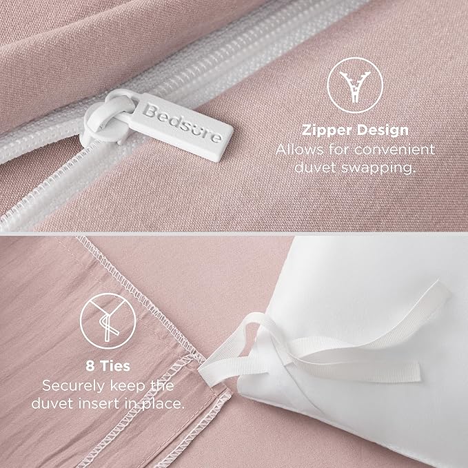 Bedsure Rose Pink Twin Duvet Cover - 2 Pieces Prewashed Extra Soft Bedding Set, Includes 1 Duvet Cover Twin Size 68x90 Inches with Zipper Closure & 1 Pillow Sham, Comforter Not Included