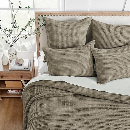 Levtex Home Mills Waffle Twin Bedspread Set (84x104in) with 1 Pillow Sham (26x20in) - Taupe - Cotton Waffle Twin Size Bedspread Set - Lightweight, Soft, Pre-Washed