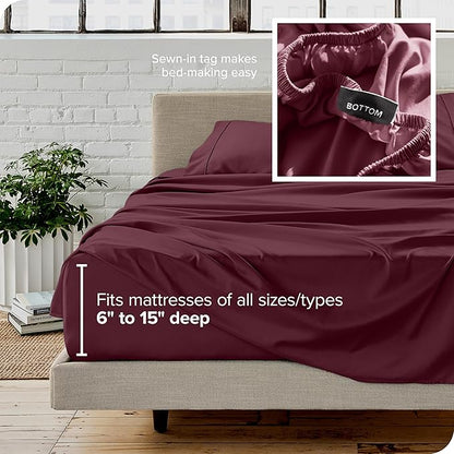 Bare Home Twin XL Sheet Set - 1800 Ultra-Soft Microfiber Twin Extra Long Bed Sheets - Double Brushed - Deep Pockets - Easy Fit - 3 Piece Set - Bedding Sheets & Pillowcases (Twin XL, Burgundy)