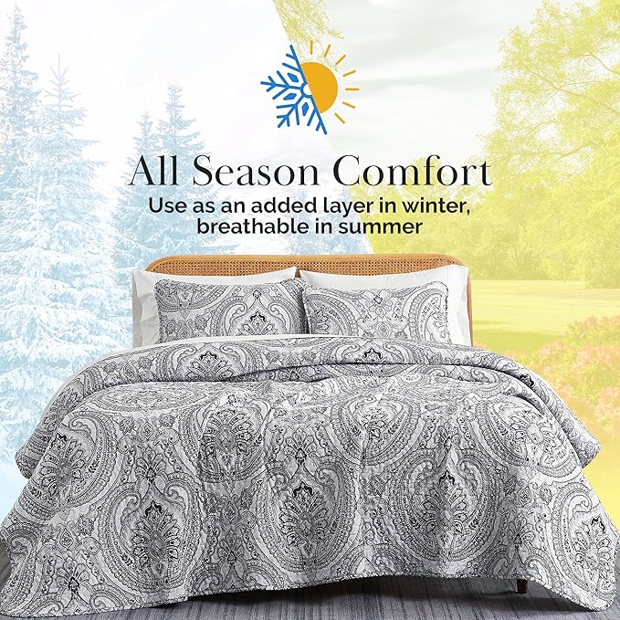 Southshore Fine Living, Inc. Farmhouse Bedding Quilt Set, Twin XL Coverlet, Oversized Quilt, Summer Coverlet, Lightweight Bedspread 2-Piece Set with One Matching Pillow Sham, Twin/XL Quilts, Black