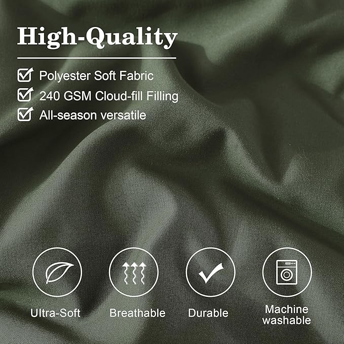 Monbix Queen Comforter Set - 7 Pieces Olive Green Bed in a Bag Queen Bedding Sets with Comforters, All Seasons Comforter Bed Set with Sheets, Pillowcases & Shams