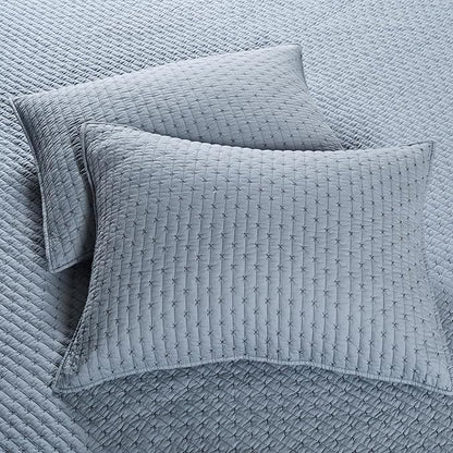 Levtex Home - Cross Stitch Chambray Quilt Set - Twin Quilt + One Standard Pillow Sham - Cross Stitched Pattern - Quilt Size (68x86in.) and Pillow Sham Size (26x20in.) - Reversible - Cotton Fabric