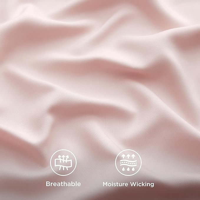 Bedsure Queen Sheet Set, Rayon Derived from Bamboo, Cooling Sheets, PureWoven, Breathable & Soft, Deep Pocket Up to 16 Inches, Hotel Luxury Silky Bedding for Hot Sleepers, Pink