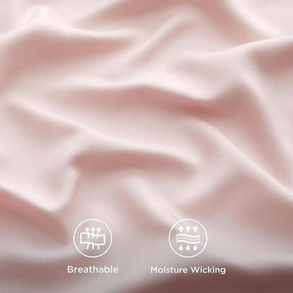 Bedsure Queen Sheet Set, Rayon Derived from Bamboo, Cooling Sheets, PureWoven, Breathable & Soft, Deep Pocket Up to 16 Inches, Hotel Luxury Silky Bedding for Hot Sleepers, Pink
