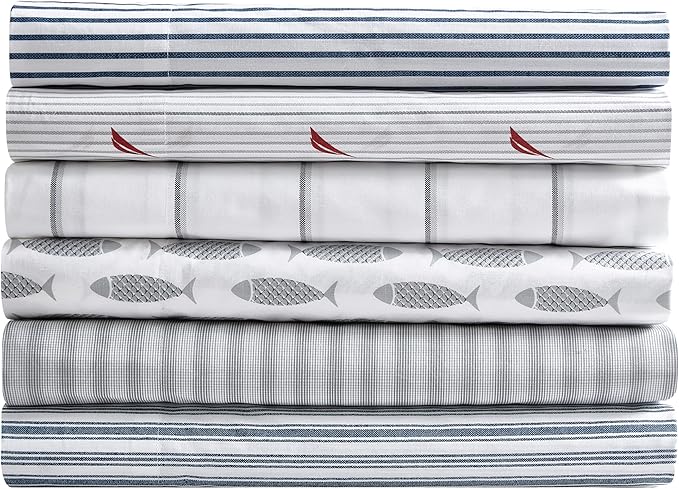 Nautica - Queen Size Sheet Set, Crisp & Tailored Cooling Sheets with a Smooth Cotton Percale Lightweight Feel - Bed Sheets with Matching Pillowcases & Fitted Sheet (Michael Plaid Grey)