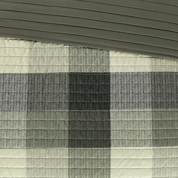 Madison Park Reversible Quilt Cabin Lifestyle Plaid Design - All Season, Breathable Coverlet Bedspread Bedding Set, Matching Shams, Ridge Grey King/Cal King(104"x92") 6 Piece