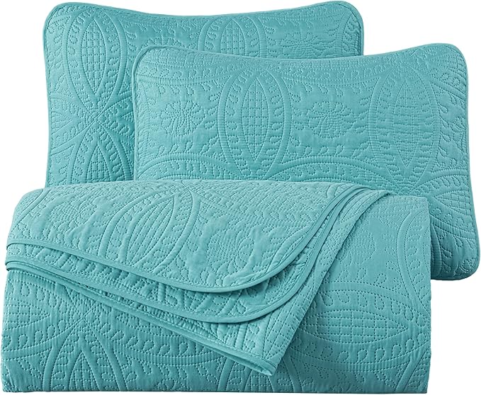 Chezmoi Collection Austin 3-piece Oversized Bedspread Coverlet Set (Queen, Turquoise) | Oversized, Lightweight, Fade Resistant