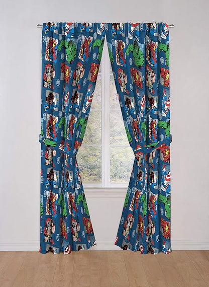 Jay Franco Marvel Avengers Fighting Team 84" Inch Drapes - Beautiful Room Décor & Easy Set Up, Bedding - Curtains Include 2 Tiebacks, 4 Piece Set (Official Marvel Product)