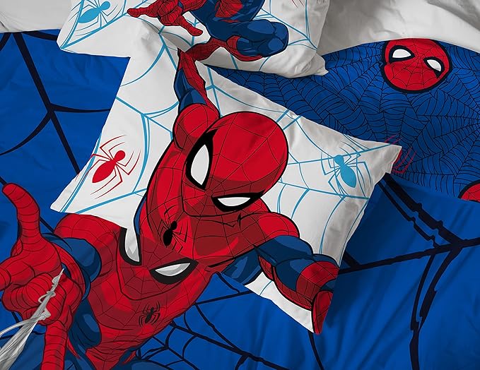 Jay Franco Marvel Spiderman Webtastic 7 Piece Queen Size Bed Set - Includes Reversible Comforter & Sheet Set - Super Soft Kids Bedding Fade Resistant Microfiber (Official Marvel Product)